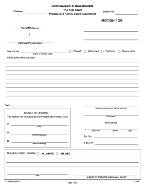 Motion for Probate and Family Court