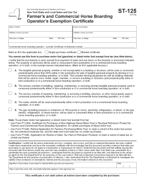 New York Sales Tax Exemption Certificate for Farmers and Horse Boarding