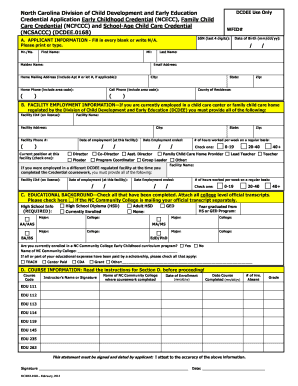 North Carolina Credential Application for Child Care