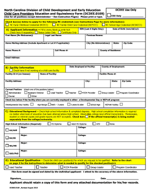 North Carolina Child Care Provider Education and Equivalency Form