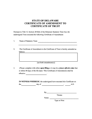 Certificate of Amendment to Statutory Trust