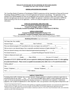 Texas Psychologist Licensure Application