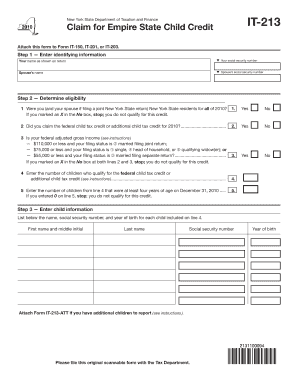 New York Empire State Child Credit Form IT-213