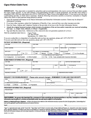 Cigna Vision Claim Form