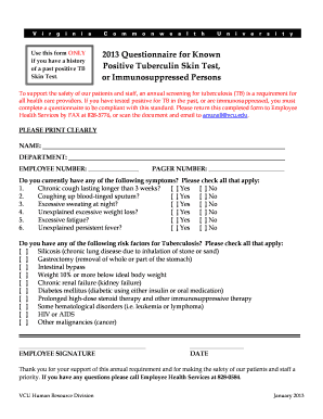 Tuberculosis Screening Questionnaire for Healthcare Providers