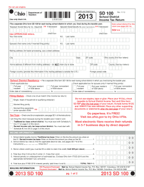 Ohio School District Income Tax Return Form SD 100