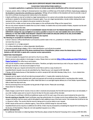 Alaska Death Certificate Request Form