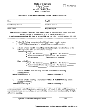Delaware Pension Plan Income Tax Withholding Election Form