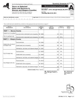 New York Quarterly Schedule A for Nassau and Niagara Counties