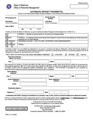 Oklahoma State Employee Direct Deposit Form