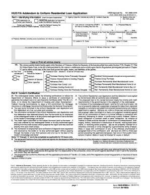 HUD/VA Addendum to Uniform Residential Loan Application