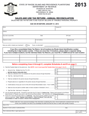 Rhode Island Sales and Use Tax Return Annual Reconciliation