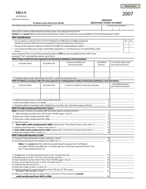 Kentucky Education Tuition Tax Credit Form 8863-K