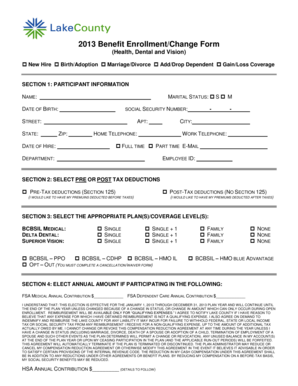 2013 Benefit Enrollment Change Form