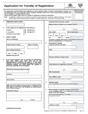 NSW Vehicle Registration Transfer Application