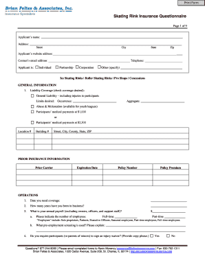 Skating Rink Insurance Questionnaire