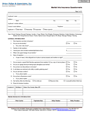 Martial Arts Insurance Questionnaire
