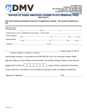 Nevada Radio Amateur License Plate Fee Waiver
