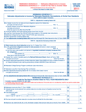 Nebraska Schedule I Form 1040N