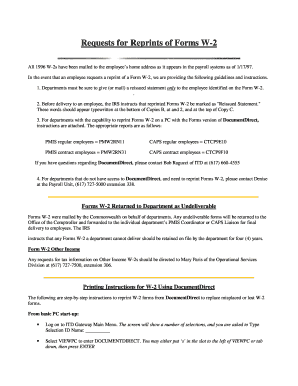 Request for Reprint of Form W-2
