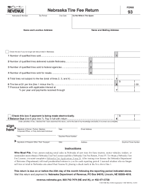 Nebraska Tire Fee Return Form 93