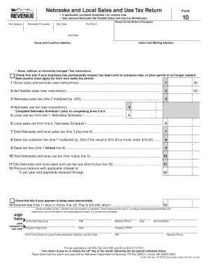 Nebraska Sales and Use Tax Return Form