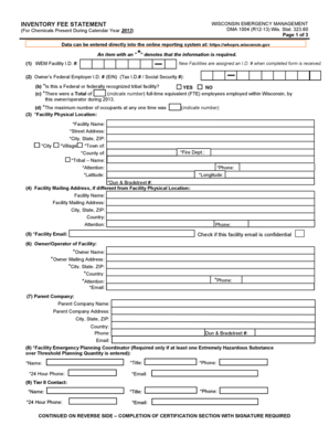 Wisconsin Inventory Fee Statement