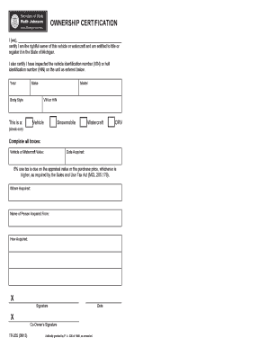 Michigan Ownership Certification Form