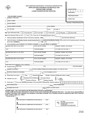 New Hampshire Meals & Rentals Tax License Application
