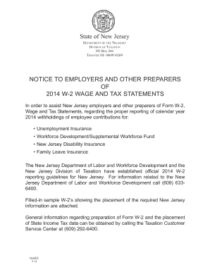 New Jersey 2014 W-2 Wage and Tax Statement