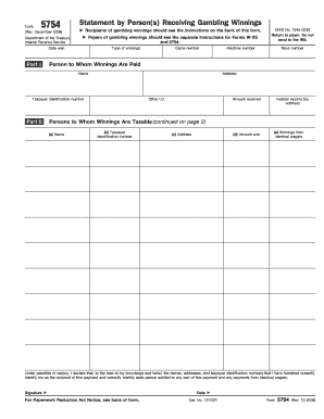 Form 5754 Gambling Winnings Statement