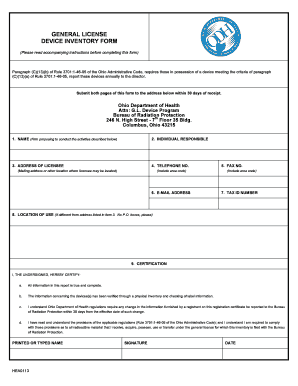 Ohio General License Device Inventory Form