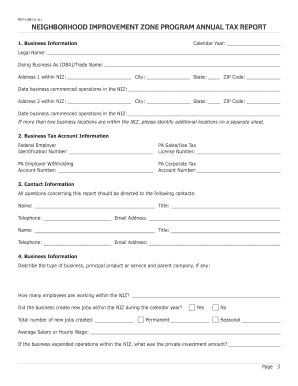 Pennsylvania NIZ Annual Tax Report