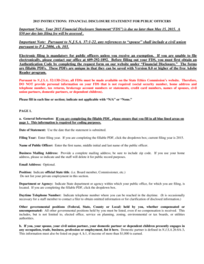 New Jersey Financial Disclosure Statement