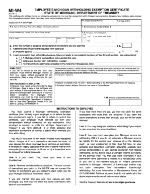 Michigan W-4 Employee's Withholding Exemption Certificate
