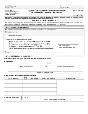 FS Form 1455 Request by Fiduciary for Distribution of US Treasury Securities