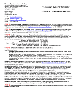 Minnesota Technology Systems Contractor License Application