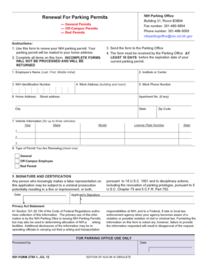 NIH Parking Permit Renewal Form