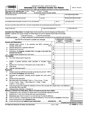 Amended US Individual Income Tax Return Form 1040X