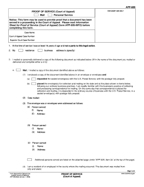 California Court of Appeal Proof of Service Form