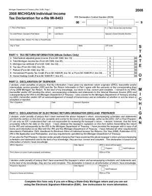 Michigan Individual Income Tax Declaration for e-file