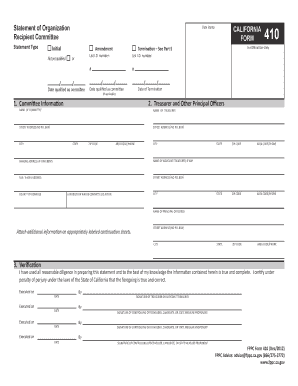 California Recipient Committee Form 410