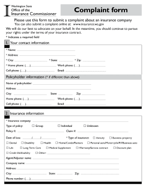 Washington State Insurance Complaint Form