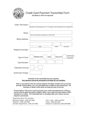 Credit Card Payment Transmittal Form