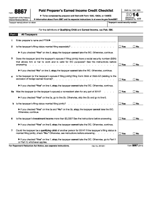 IRS Form 8867 Earned Income Credit Checklist
