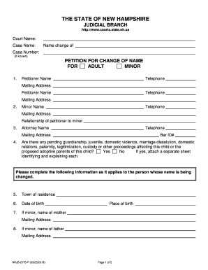 New Hampshire Adult Minor Name Change Petition