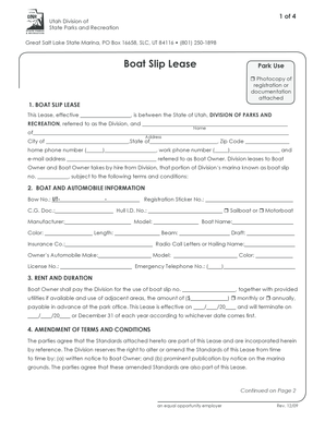 Utah Boat Slip Lease Agreement