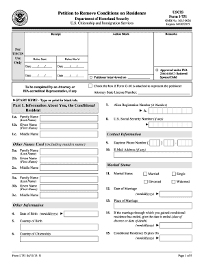 Petition to Remove Conditions on Residence Form I-751