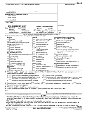 California Civil Case Cover Sheet