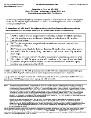 USDA Highly Erodible Land Conservation Certification